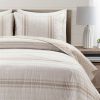 King Size Beige White 3 Piece Stripe Reversible Cotton Quilt Set