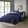 Twin Size All Season Pleated Hypoallergenic Microfiber Reversible 2 Piece Comforter Set in Navy