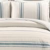 California King Blue Off-White Cream Stripe 3 Piece Reversible Cotton Quilt Set