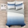 Full/Queen Navy Blue Grey Lightweight Wrinkle Fabric 3 Piece Quilt Set