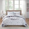 Twin size 6-piece White Grey Floral Pattern Microfiber Comforter Set