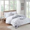 Full size 8-piece White Grey Floral Pattern Microfiber Comforter Set