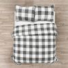 Full/Queen Size Plaid Soft Faux Fur Comforter Set in Black White Grey