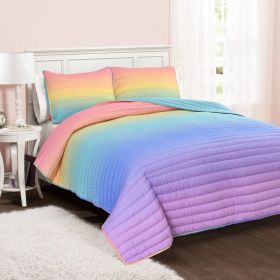 Full/Queen 3 Piece Multi-Color Rainbow Polyester Quilt Set