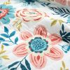 Full/Queen Lightweight Floral Teal Blue Pink White 3-Piece Polyester Quilt Set