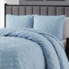 Full/Queen 3-Piece Light Blue Polyester Microfiber Reversible Diamond Quilt Set