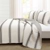 Full/Queen Black Off-White Cream Stripe Reversible Cotton 3-Piece Quilt Set