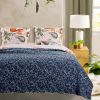 Full/Queen Blue Beige Birds Animals Floral Microfiber Reversible Quilt Set