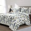 Full/Queen Reversible Cotton Lightweight Floral Fern Leaves 3 Piece Quilt Set