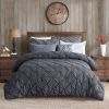 Full/Queen Size All Season Pleated Hypoallergenic Microfiber Reversible 3 Piece Comforter Set in Gray