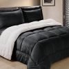 Twin Size 2 Piece Ultra Soft Sherpa Wrinkle Resistant Comforter Set in Black