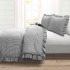 Full/Queen Grey White Stripe Ruffle Reversible 3 Piece Comforter Set