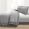 King/California King Grey White Stripe Ruffle Reversible 3 Piece Comforter Set