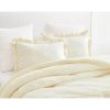 Oversized King Ivory Microfiber 3-Piece Comforter Set with Ruffled Edge Trim