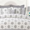 King 4-Piece Reversible Floral Cotton Quilt Set with Decorative Pillow and 2 Shams