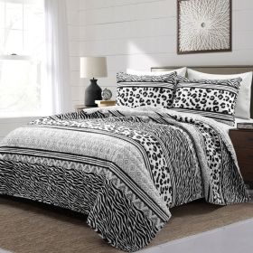 King Animal Print Zebra Leopard Black White Lightweight Reversible Quilt Set