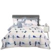 King size Blue White Navy Floral Birds On Wire Lightweight 7 Piece Quilt Set