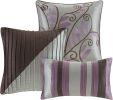 Queen Size 7 Piece Bed In A Bag Comforter Set Faux Silk Purple Gray Stripes