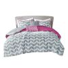 Twin Reversible Comforter Set with Grey White Purple Pink Chevron Pattern