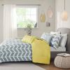 Twin / Twin XL Reversible Comforter Set in Grey White Yellow Chevron Stripe