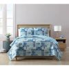 Full/Queen Aqua Blue Cream Beach Sea Shells Coral Fish Coastal 3-Piece Quilt Set