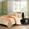 Queen size 5-Piece Orange Damask Print Comforter Set