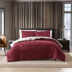 Twin Plush Sherpa Reversible Micro Suede Comforter Set in Marron