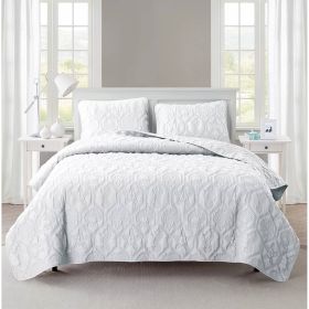 Queen size Coastal Beach Seashells Starfish Sea Horse White 3-Piece Quilt Set