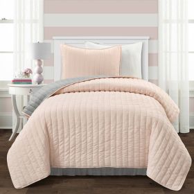 Twin/Twin XL Soft Reversible Lightweight Quilt Set in Rose Blush Pink and Grey