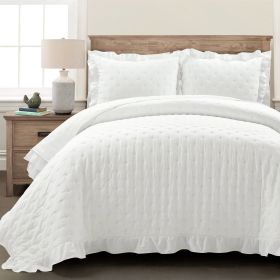 Full/Queen Lightweight White Ruffle Reversible Oversized 3 Piece Quilt Set