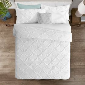 Twin Size All Season Pleated Hypoallergenic Microfiber Reversible 2 Piece Comforter Set in White