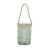 DecMode Blue Glass Decorative Candle Lantern with Rope Handle