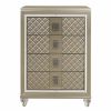 Glamorous Champagne Finish 1pc Chest of 4 Drawers Acrylic Feet Luxury Bedroom Furniture Beveled Mirror Trim