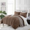 King Plush Microfiber Reversible Comforter Set in Chocolate