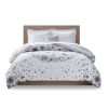 Full size 8-piece White Grey Floral Pattern Microfiber Comforter Set