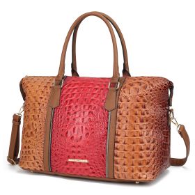 MKF Collection Raven Faux Crocodile-Embossed Vegan Leather Women's Duffle Bag by Mia K (Color: Cognac)